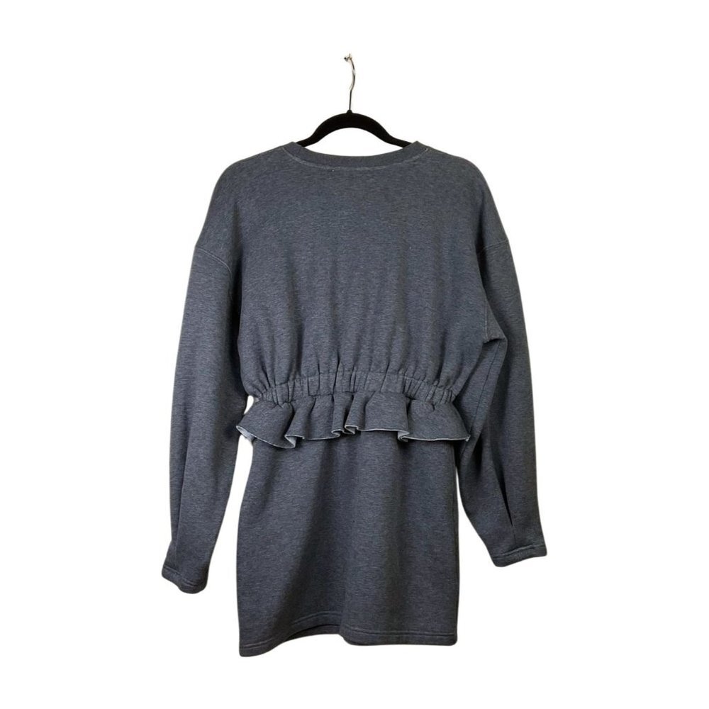 L’Academie Gray Sweatshirt Dress Peplum Ruffle Hem Pullover Size M Cozy Chic - Picture 3 of 7
